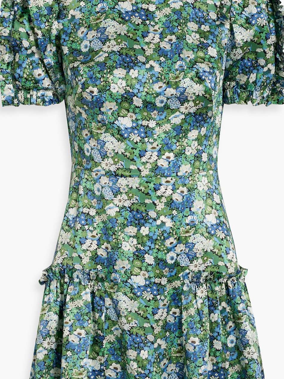 gathered floral-print silk crepe de chine mini dress