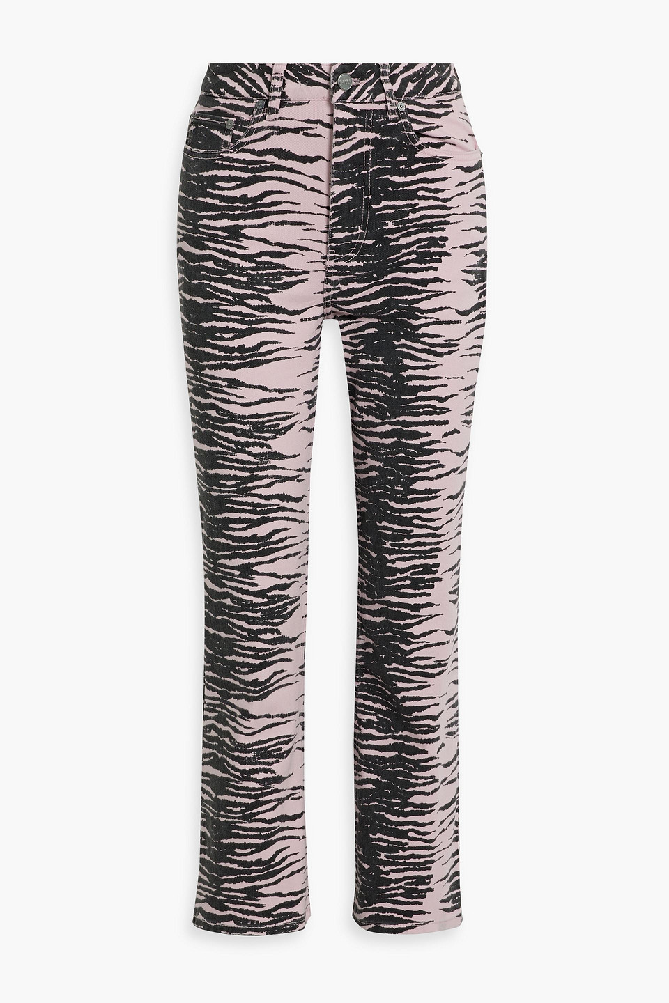 GANNI TIGER-PRINT MID-RISE BOOTCUT JEANS,3074457345635191276