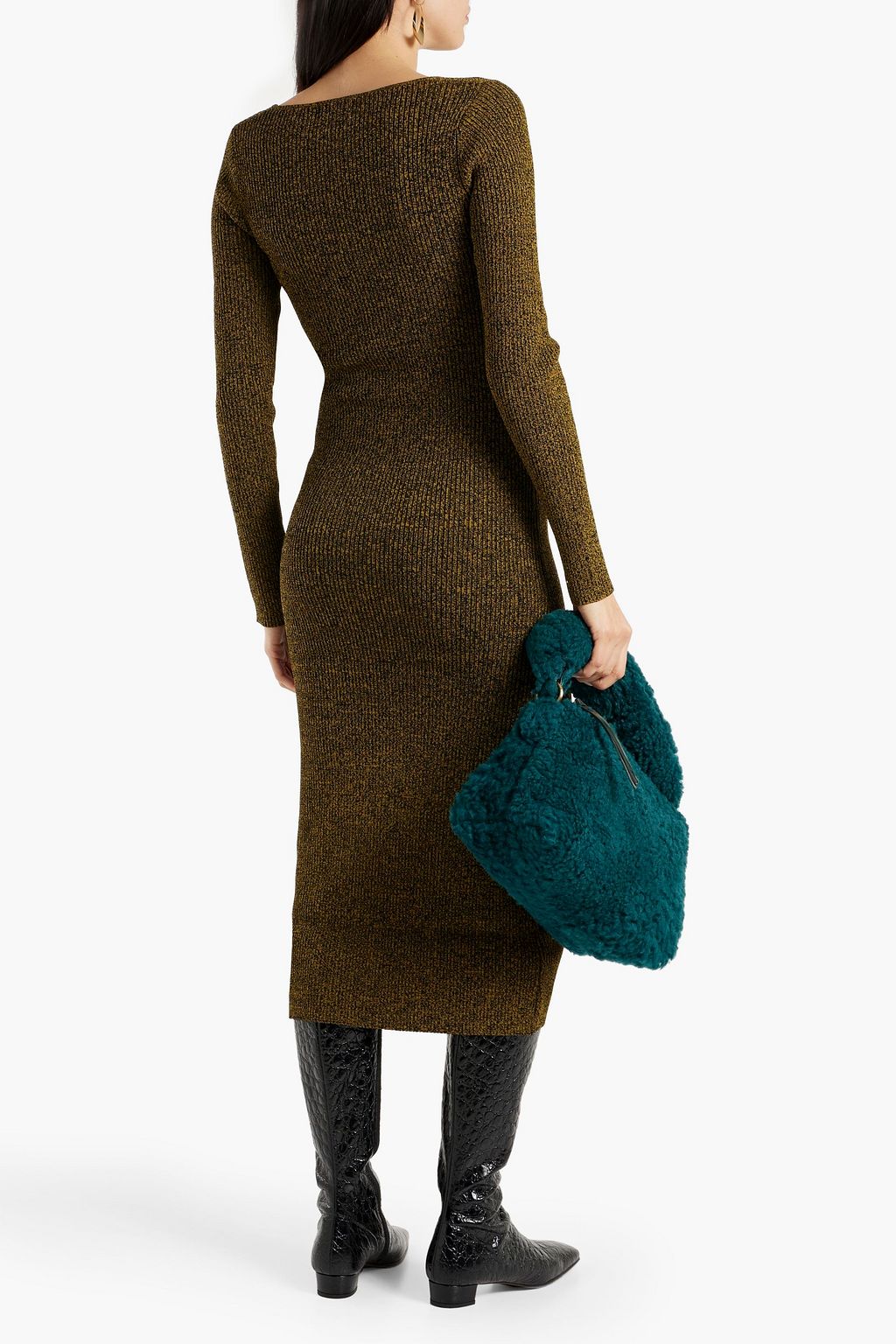 GANNI Marled ribbed-knit midi dress
