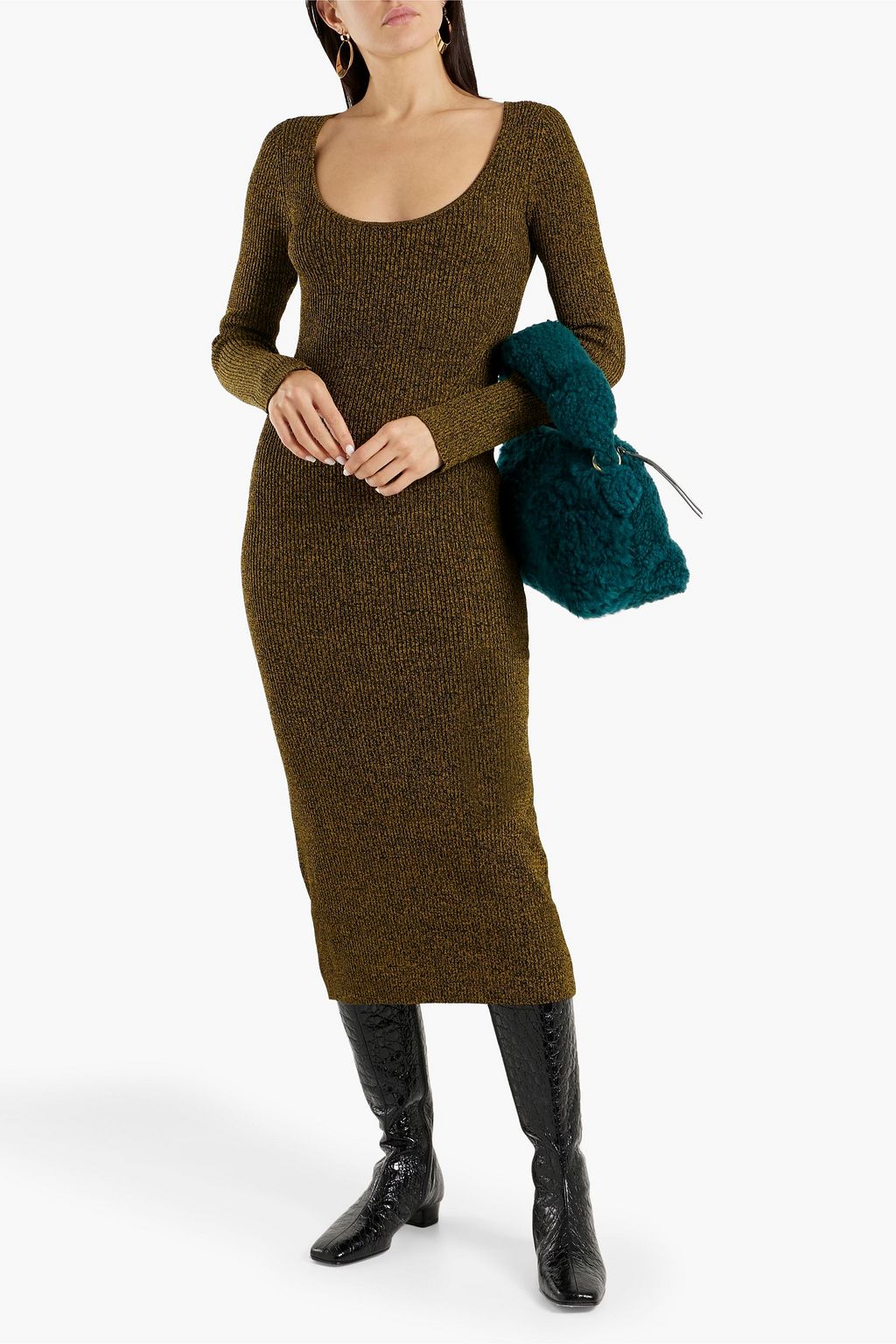 GANNI Marled ribbed-knit midi dress