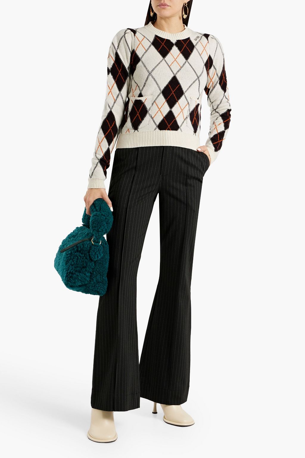 GANNI Pinstriped twill flared pants
