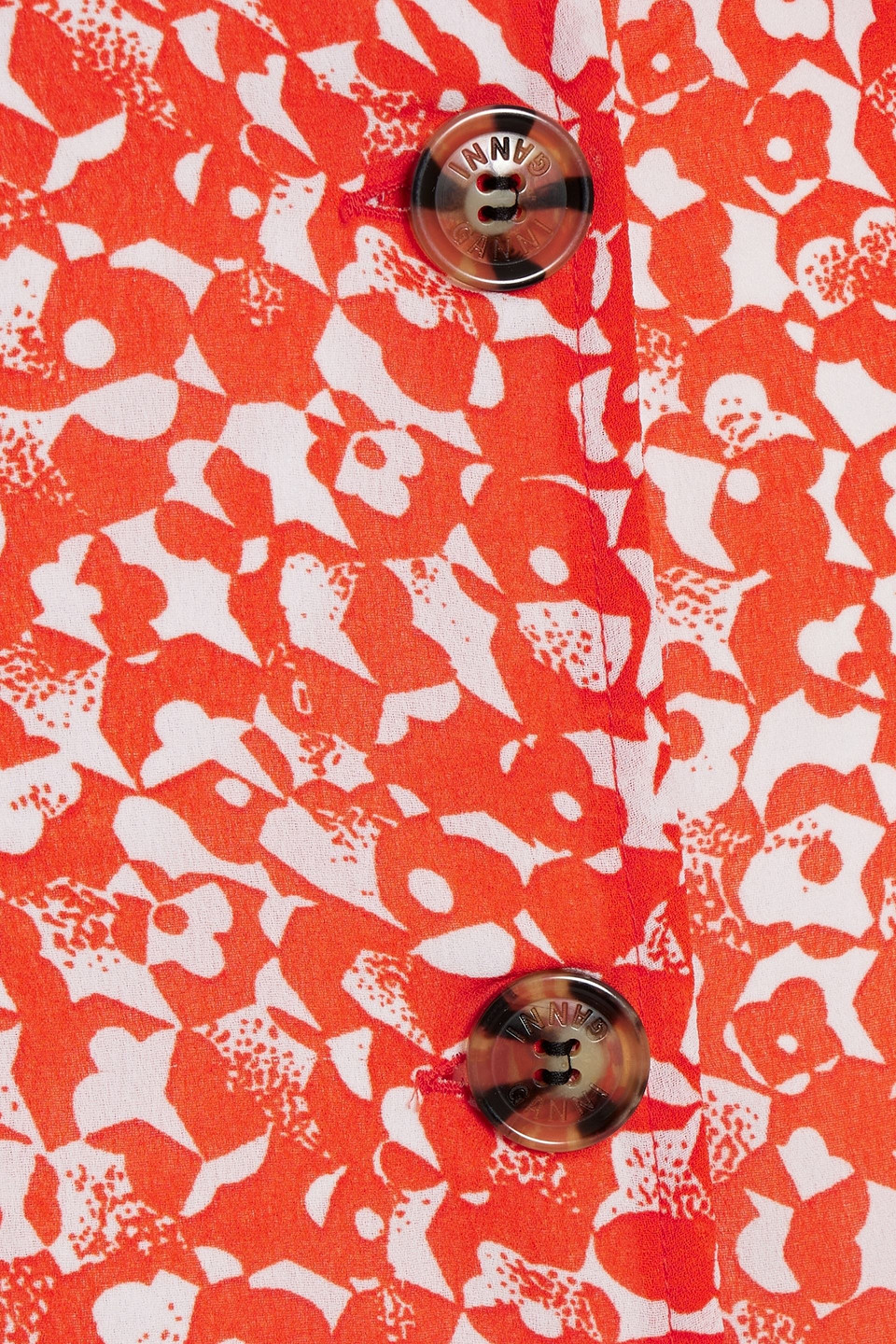 Ganni Balloon-sleeve Floral-print Crepe Midi Dress In Orange