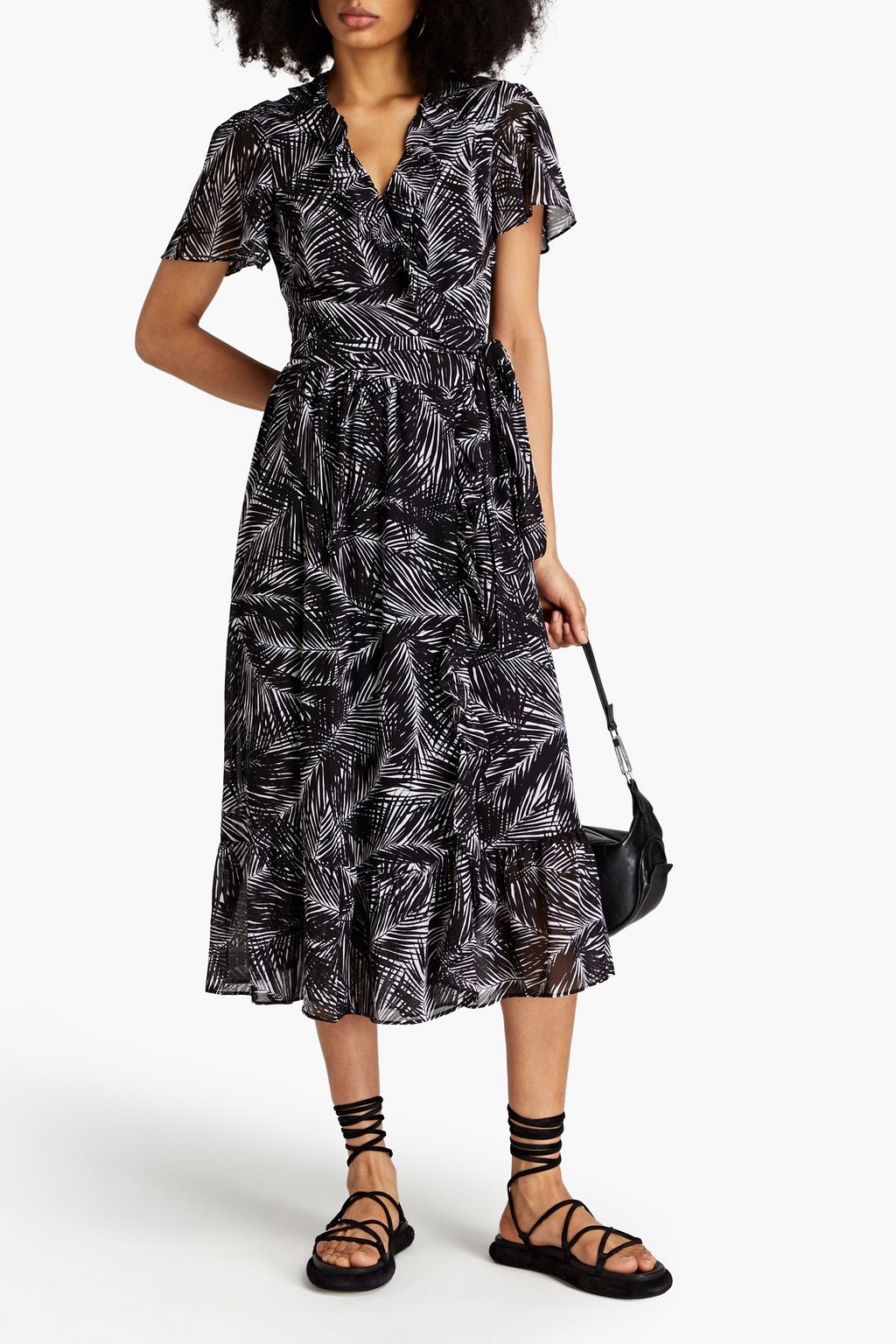 MICHAEL MICHAEL KORS Ruffle-trimmed printed chiffon midi wrap dress