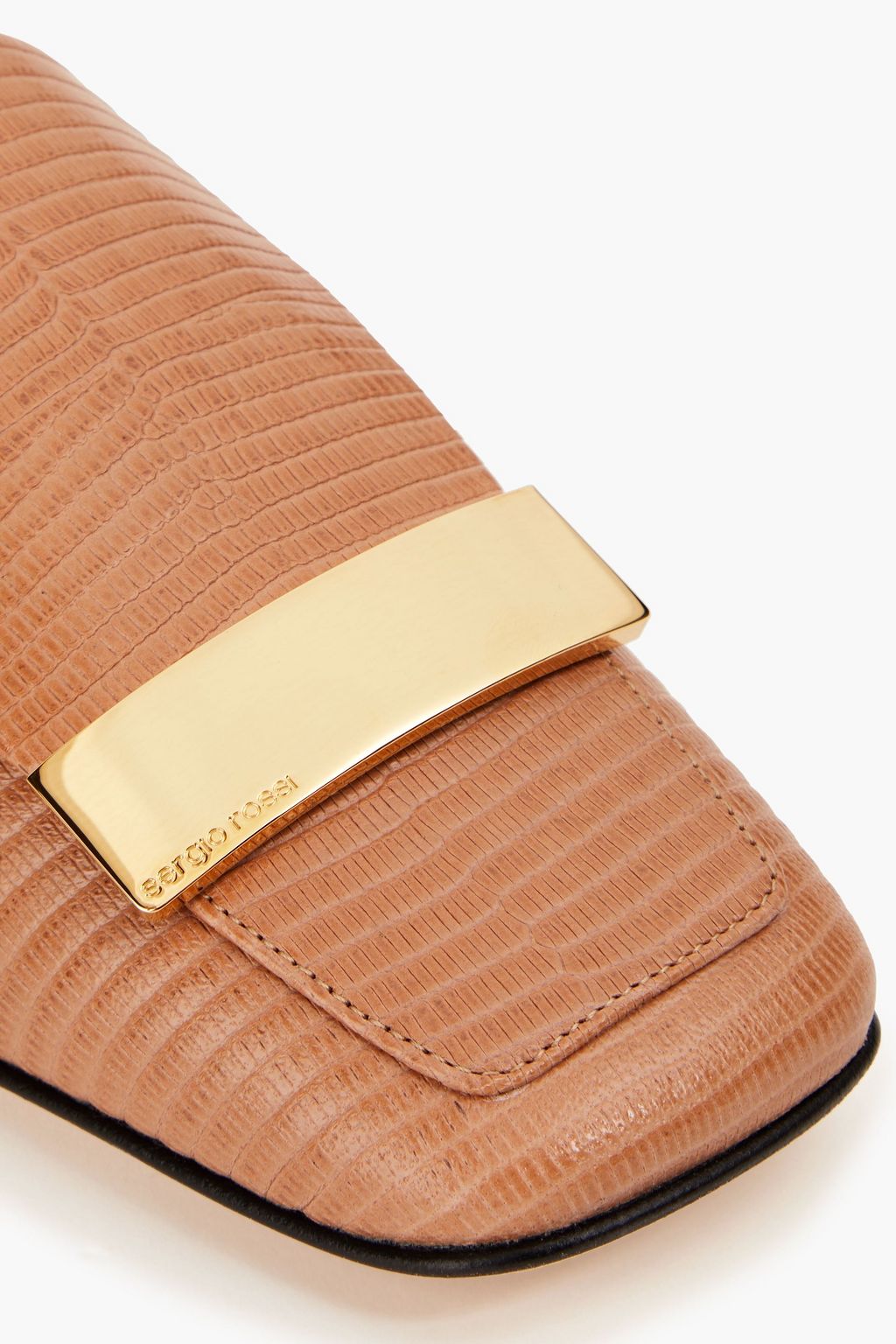 SERGIO ROSSI Embellished lizard-effect leather mules