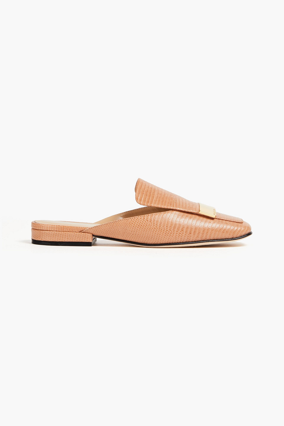 Sergio Rossi - Embellished lizard-effect leather mules - Neutral - EU 40