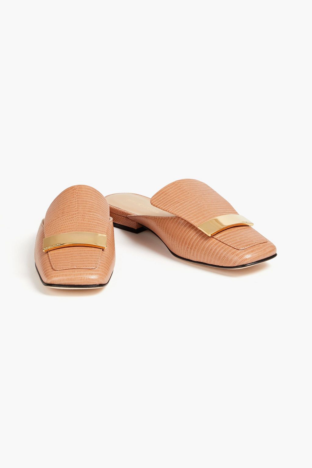 SERGIO ROSSI Embellished lizard-effect leather mules