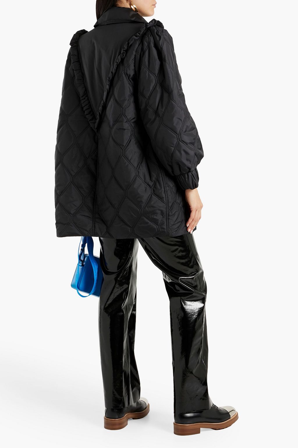 GANNI Ruffle-trimmed quilted shell jacket