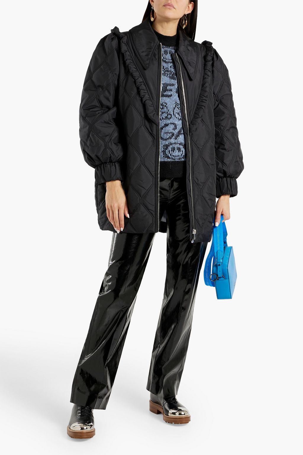 GANNI Ruffle-trimmed quilted shell jacket