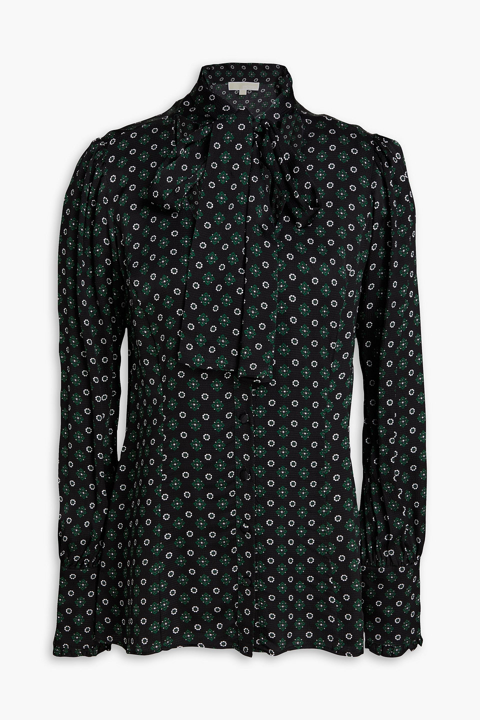 Michael Michael Kors Pussy-bow Cutout Printed Satin Blouse