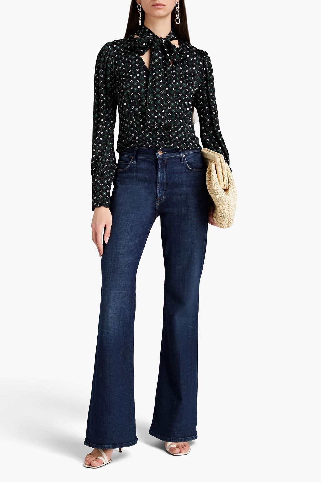 MICHAEL MICHAEL KORS Pussy-bow cutout printed satin blouse