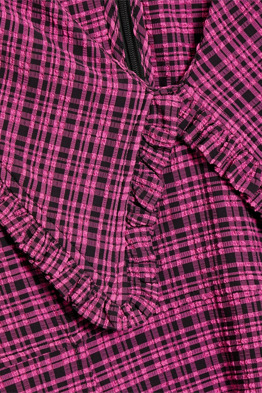 GANNI Ruffle-trimmed checked seersucker mini dress