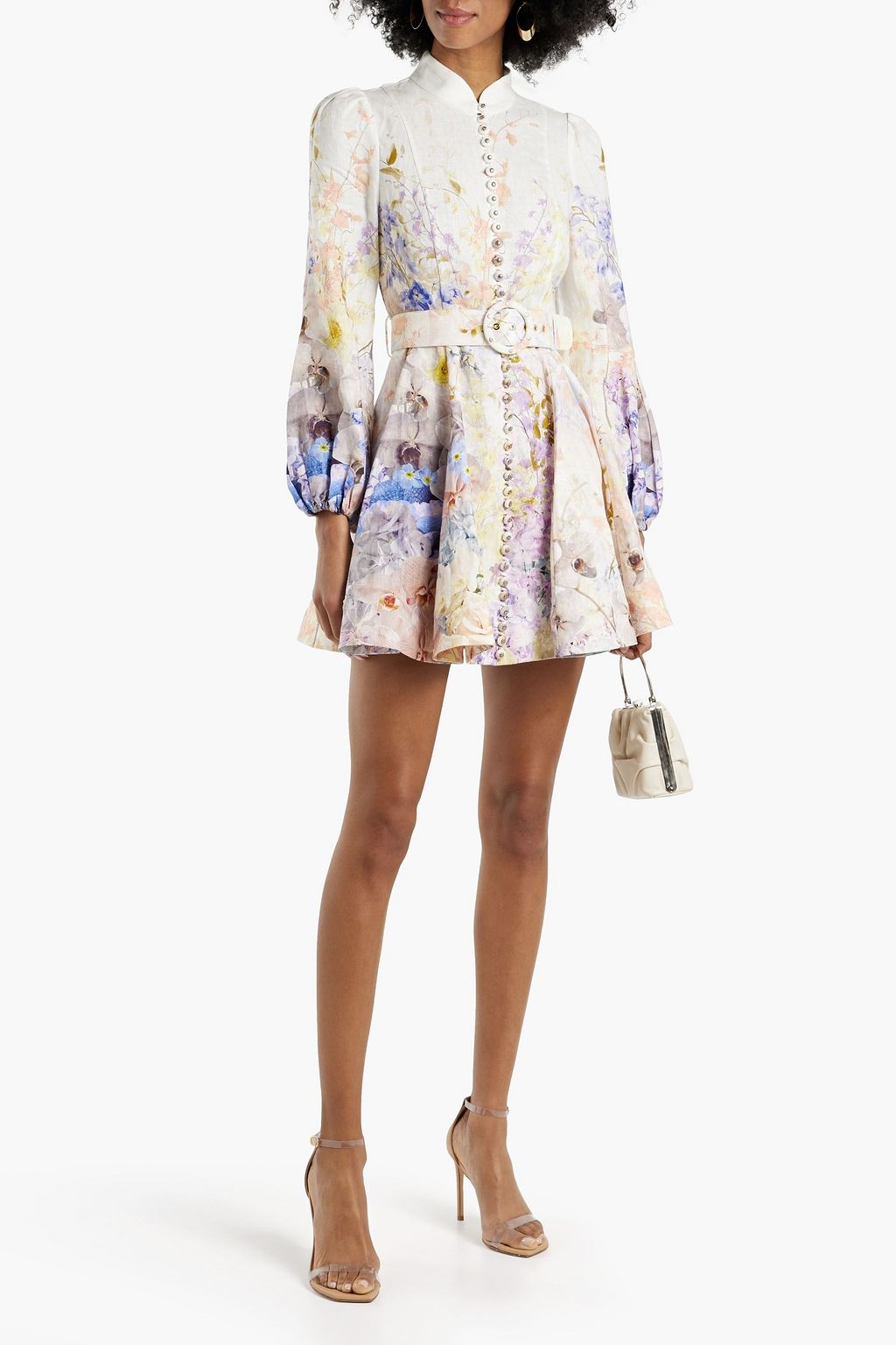 ZIMMERMANN Belted floral-print linen mini dress