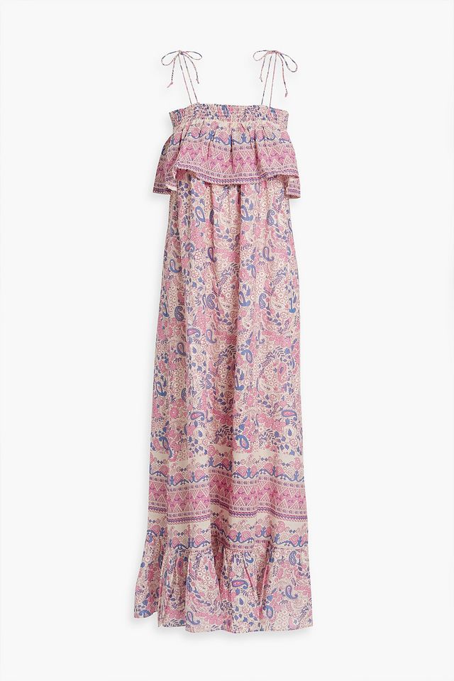 Cold-shoulder paisley-print cotton-voile maxi dress