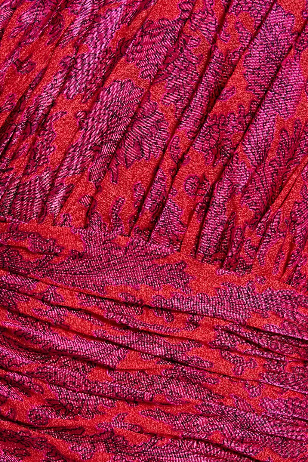 THEIA One-shoulder ruffled printed devoré-chiffon dress