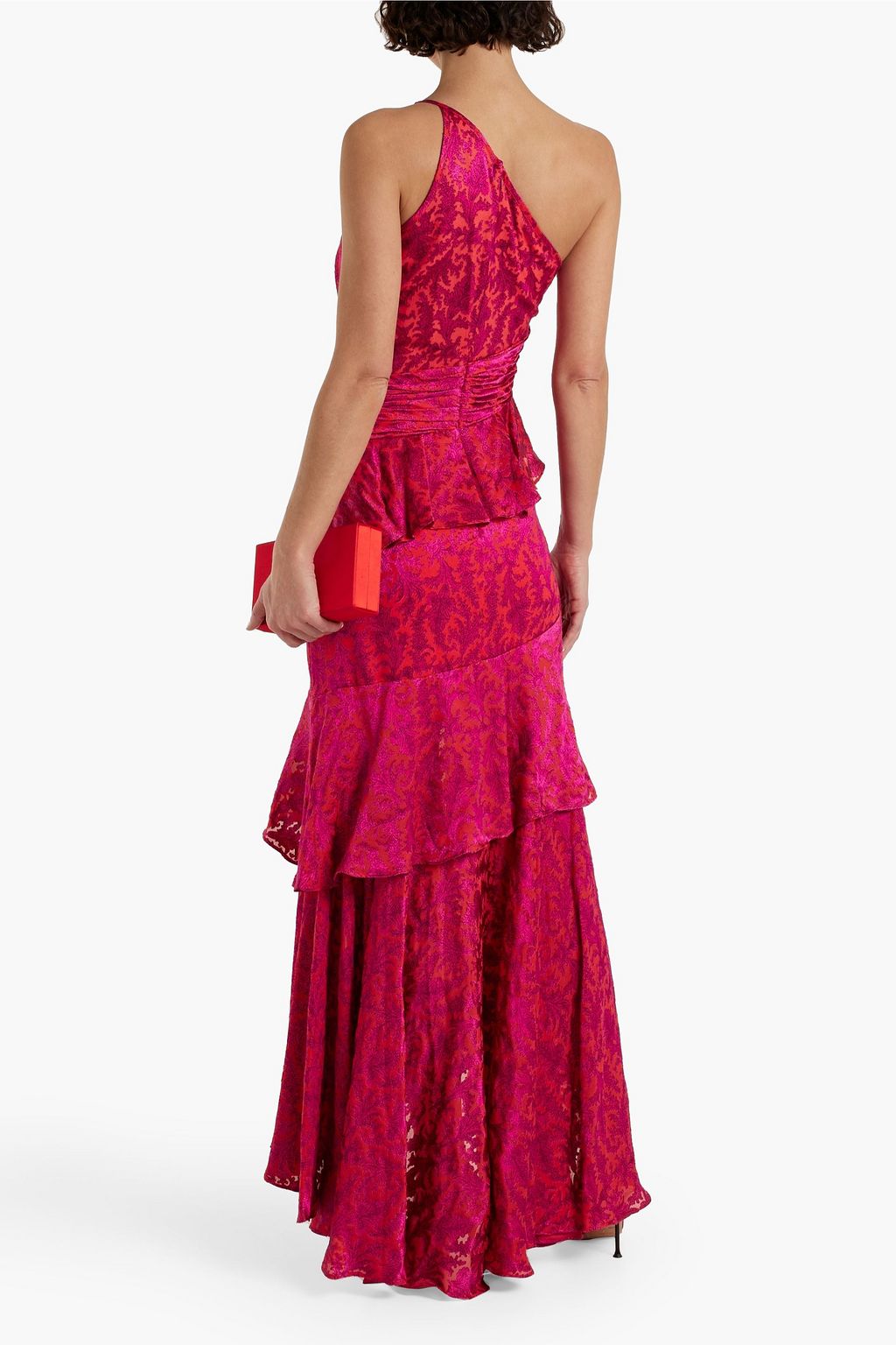 THEIA One-shoulder ruffled printed devoré-chiffon dress