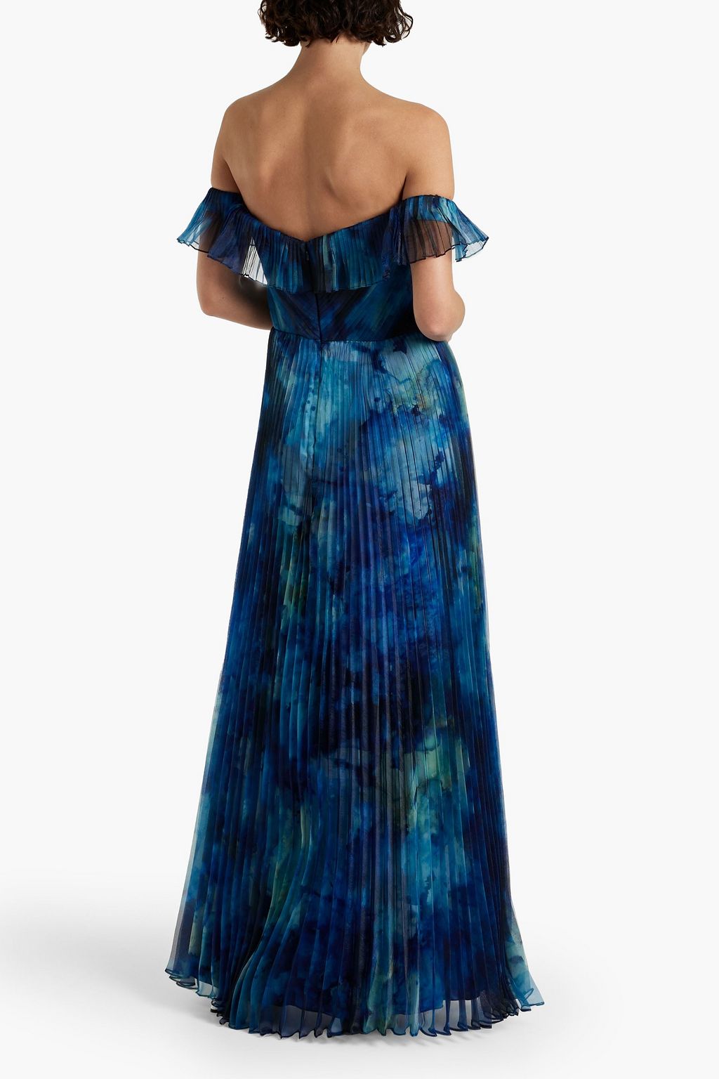 THEIA Offtheshoulder pleated printed organza gown THE
