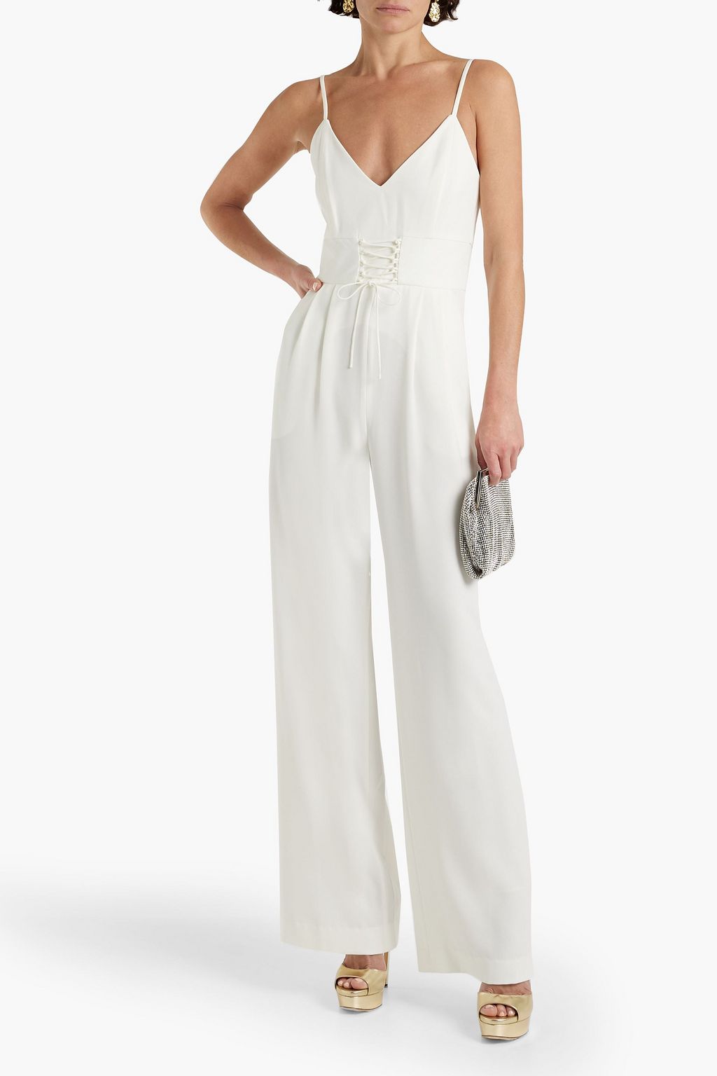NICHOLAS Ziggy lace-up crepe wide-leg jumpsuit