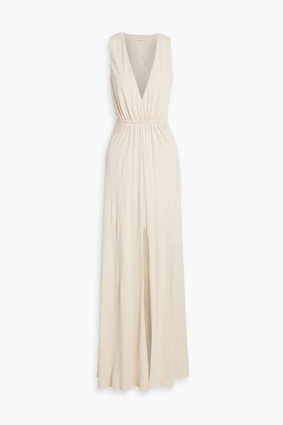 Halston Megan Cutout Ruched Jersey Maxi Dress In Cream