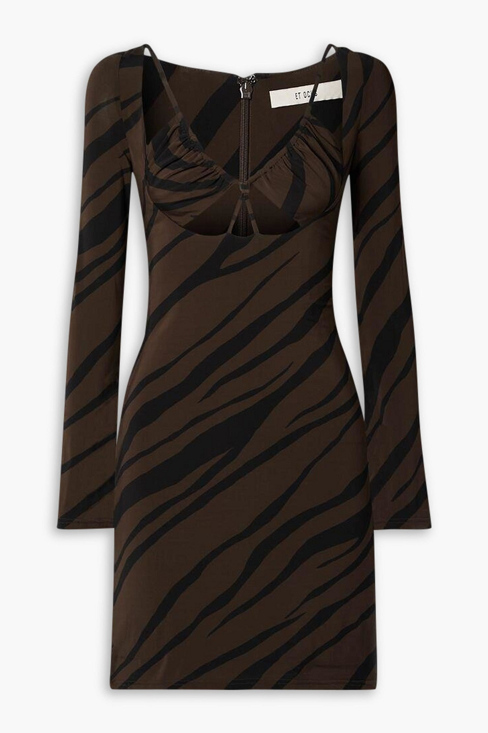 Shop Et Ochs Aida Cutout Zebra-print Stretch-jersey Mini Dress In Chocolate