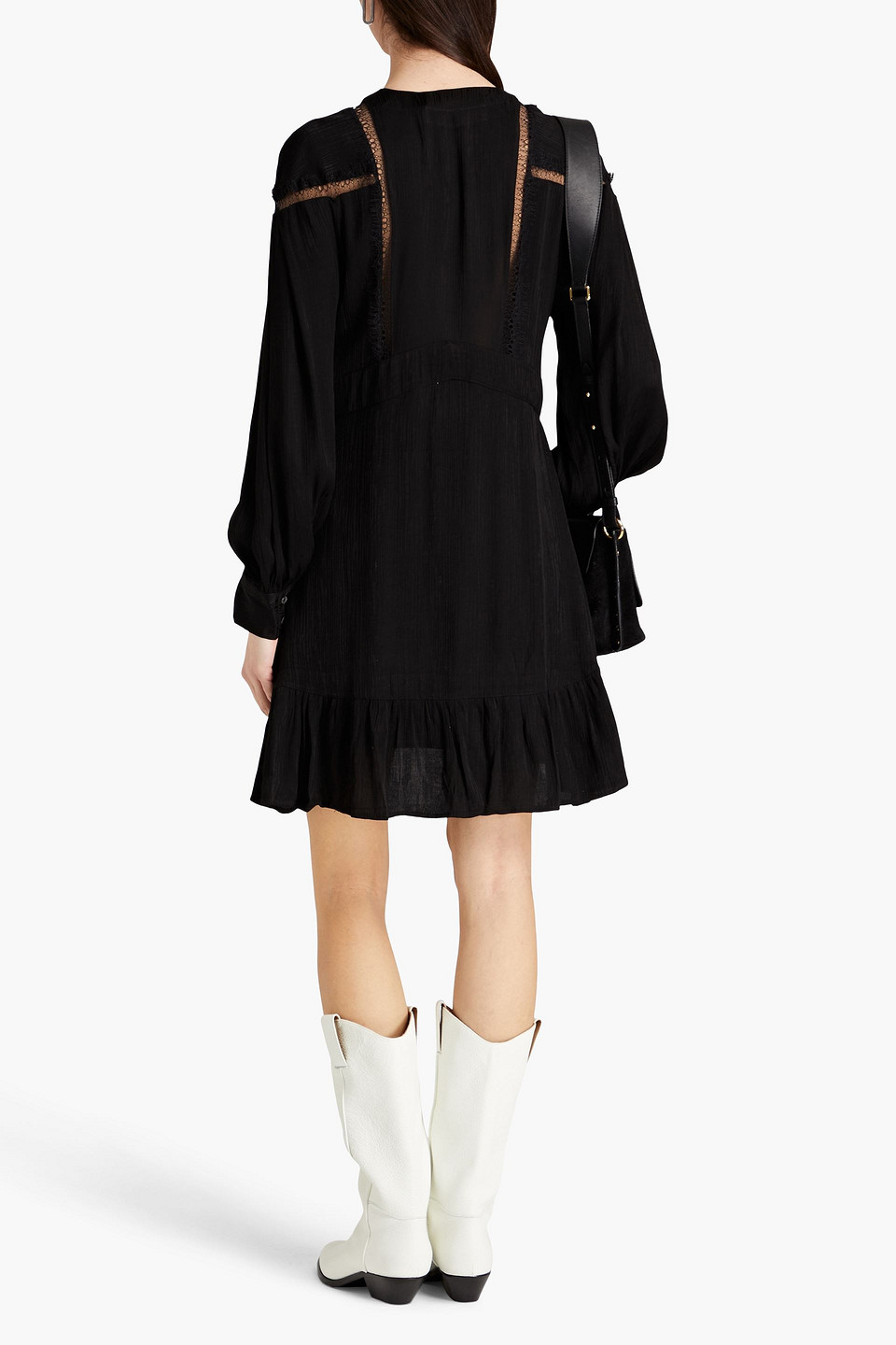 Iro Bilam Lace-trimmed Plissé Crepe De Chine Mini Dress In Black