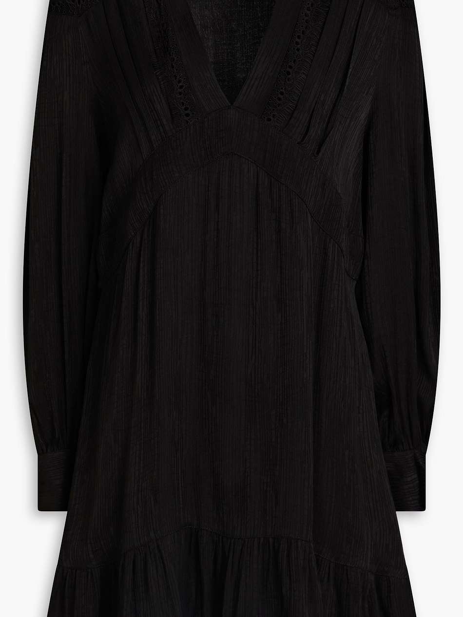 bilam lace-trimmed plissé crepe de chine mini dress
