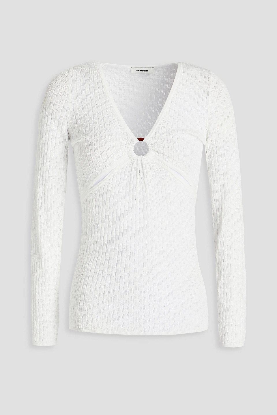 Sandro Ring-embellished Cutout Pointelle-knit Top In White