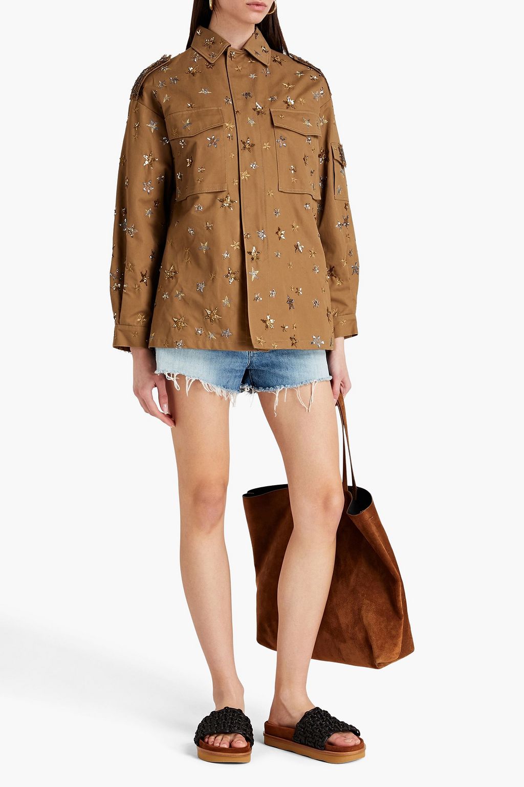 VALENTINO GARAVANI Sequin-embellished cotton-twill jacket