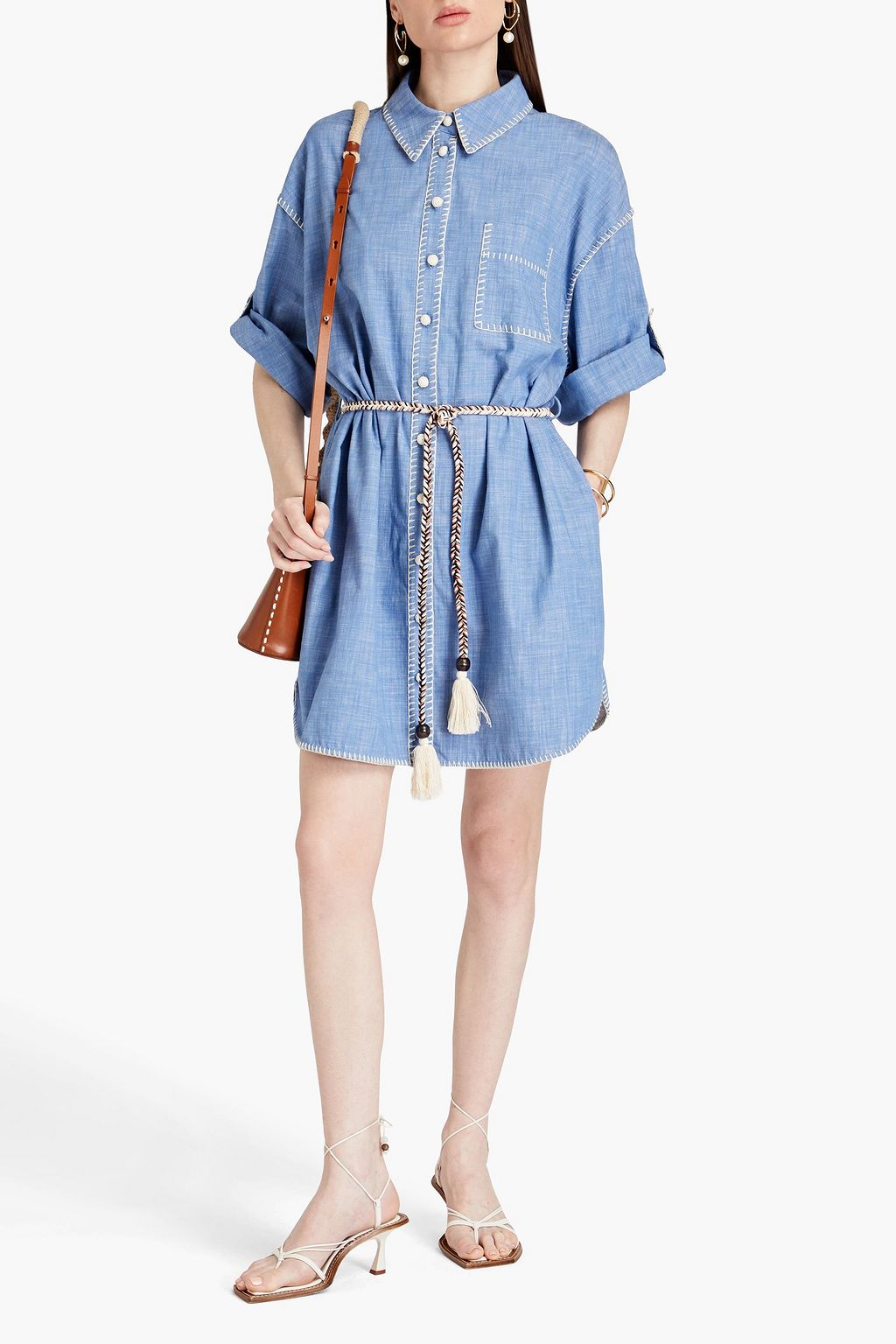 ZIMMERMANN コットンシャンブレー ミニシャツワンピース ベルト付き