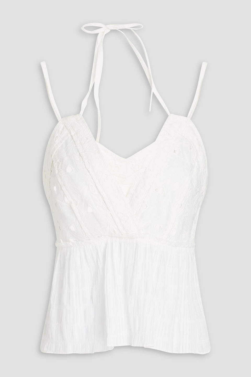 Tie-detailed broderie anglaise cotton top