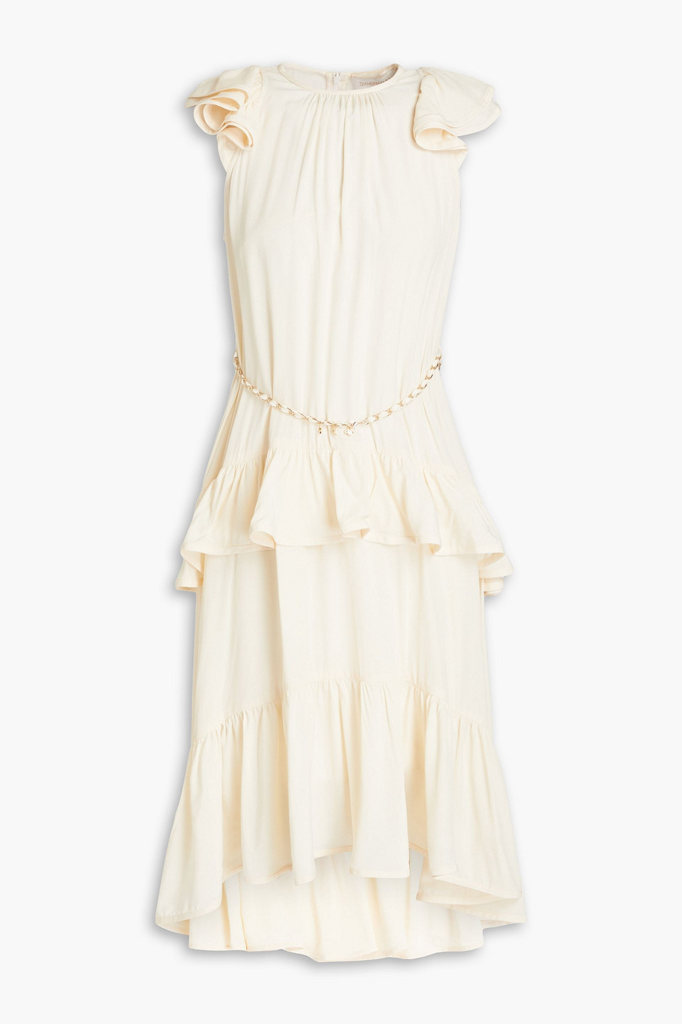 zimmermann - belted ruffled crepe de chine dress - white - 2