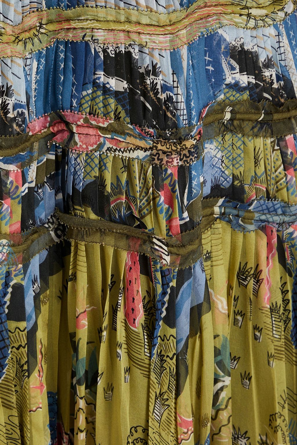 VALENTINO GARAVANI Velvet-paneled printed silk-blend chiffon maxi dress