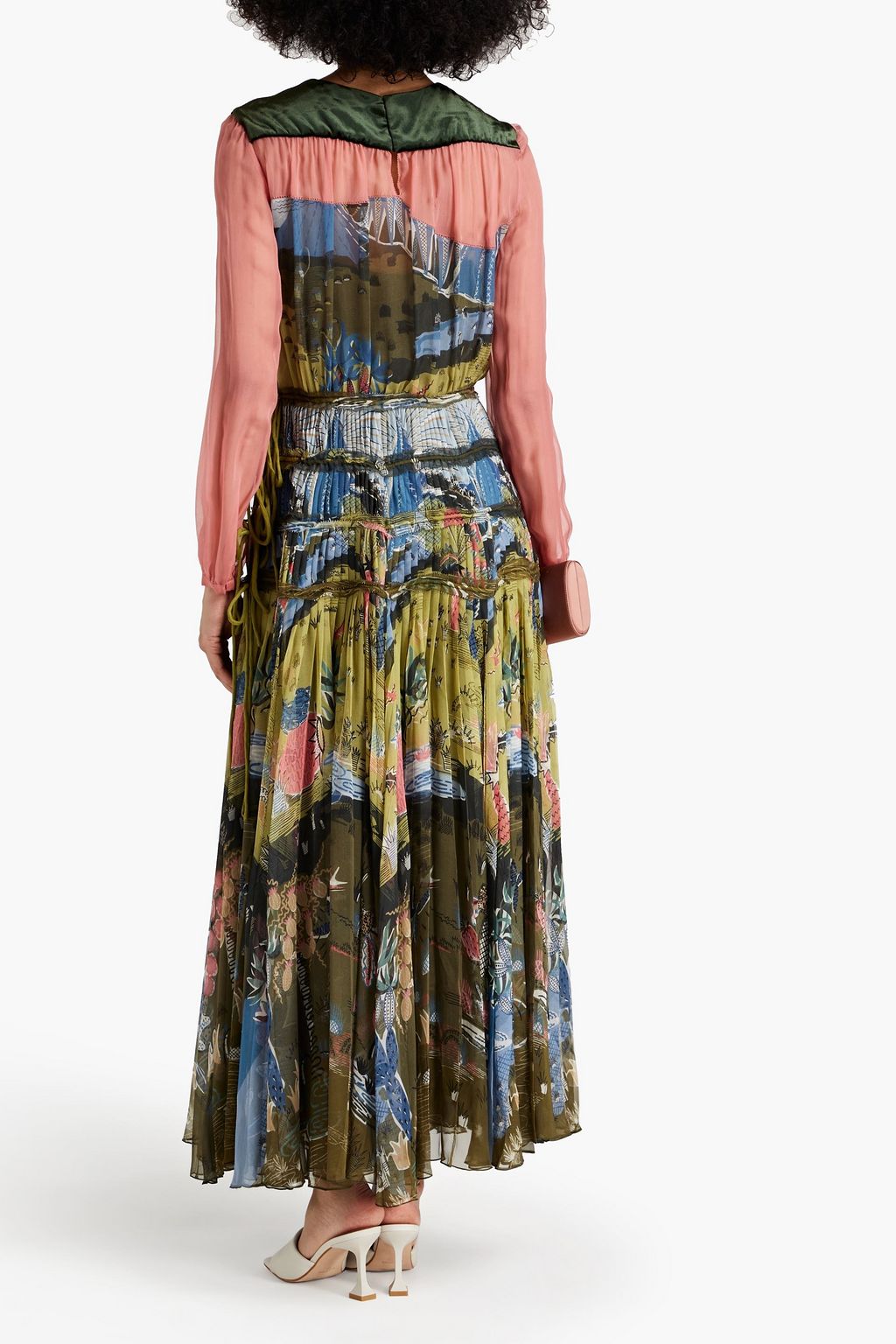 VALENTINO GARAVANI Velvet-paneled printed silk-blend chiffon maxi dress
