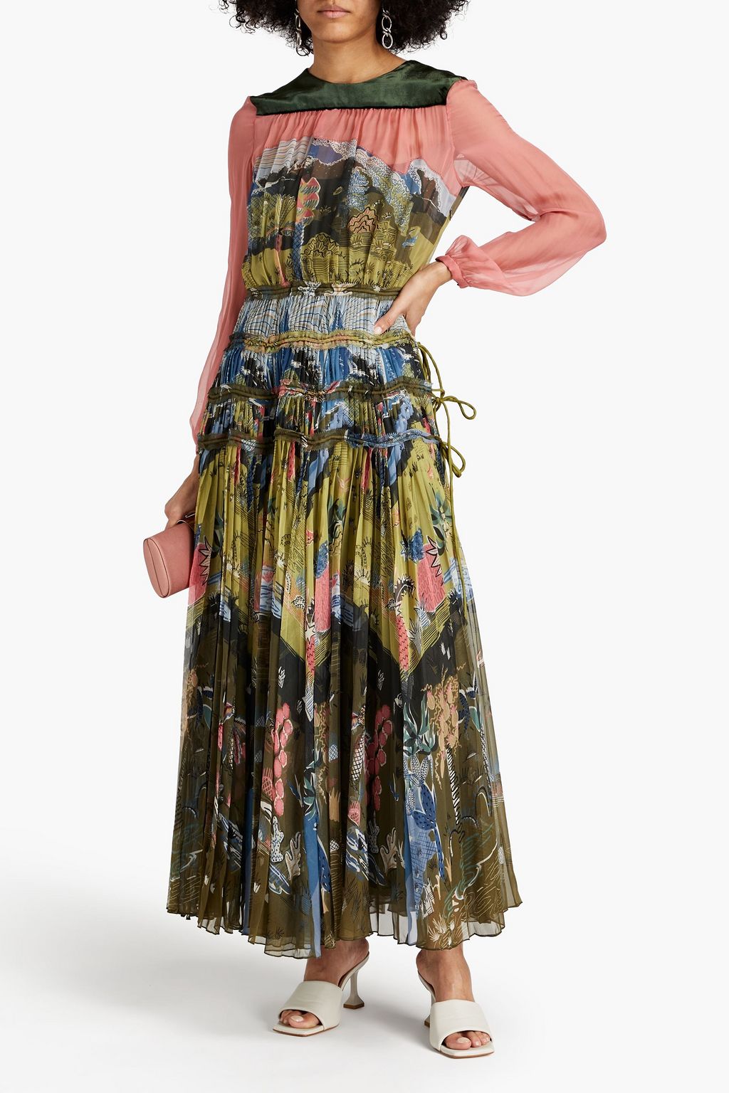 VALENTINO GARAVANI Velvet-paneled printed silk-blend chiffon maxi dress