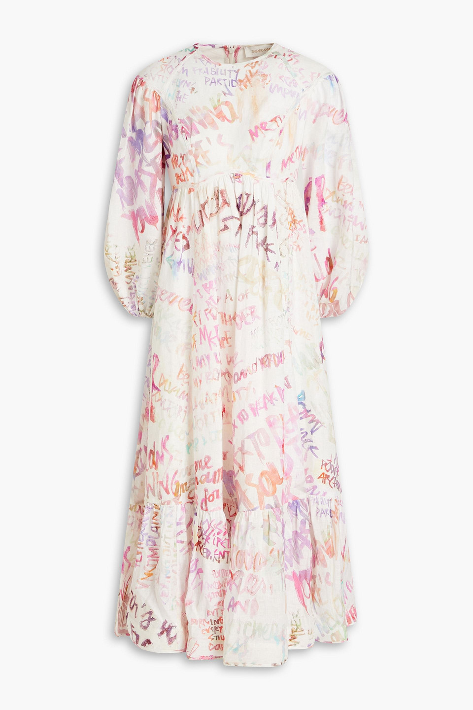 Zimmermann Dancer Tiered Printed Linen Midi Dress In White ModeSens