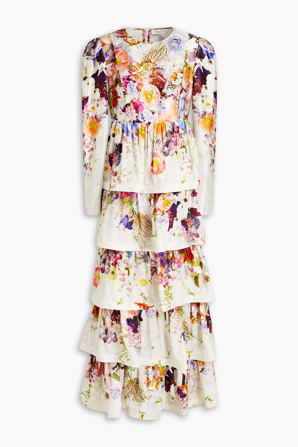 Zimmermann Prima Tiered Floral-print Silk Maxi Dress In Multi