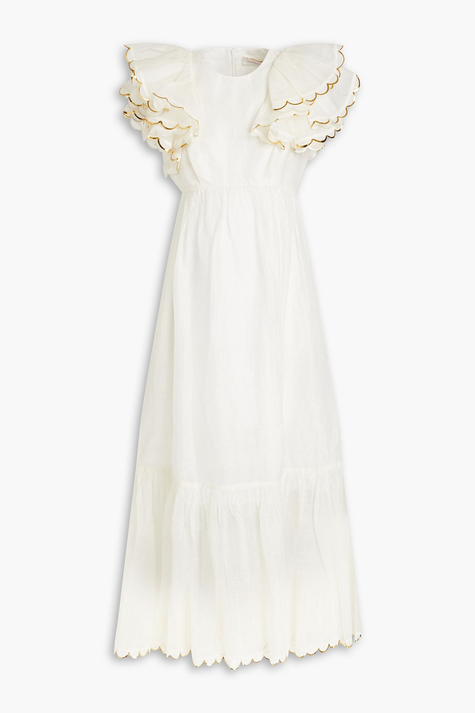 Zimmermann Ruffled Linen And Silk-blend Maxi Dress In Ivory