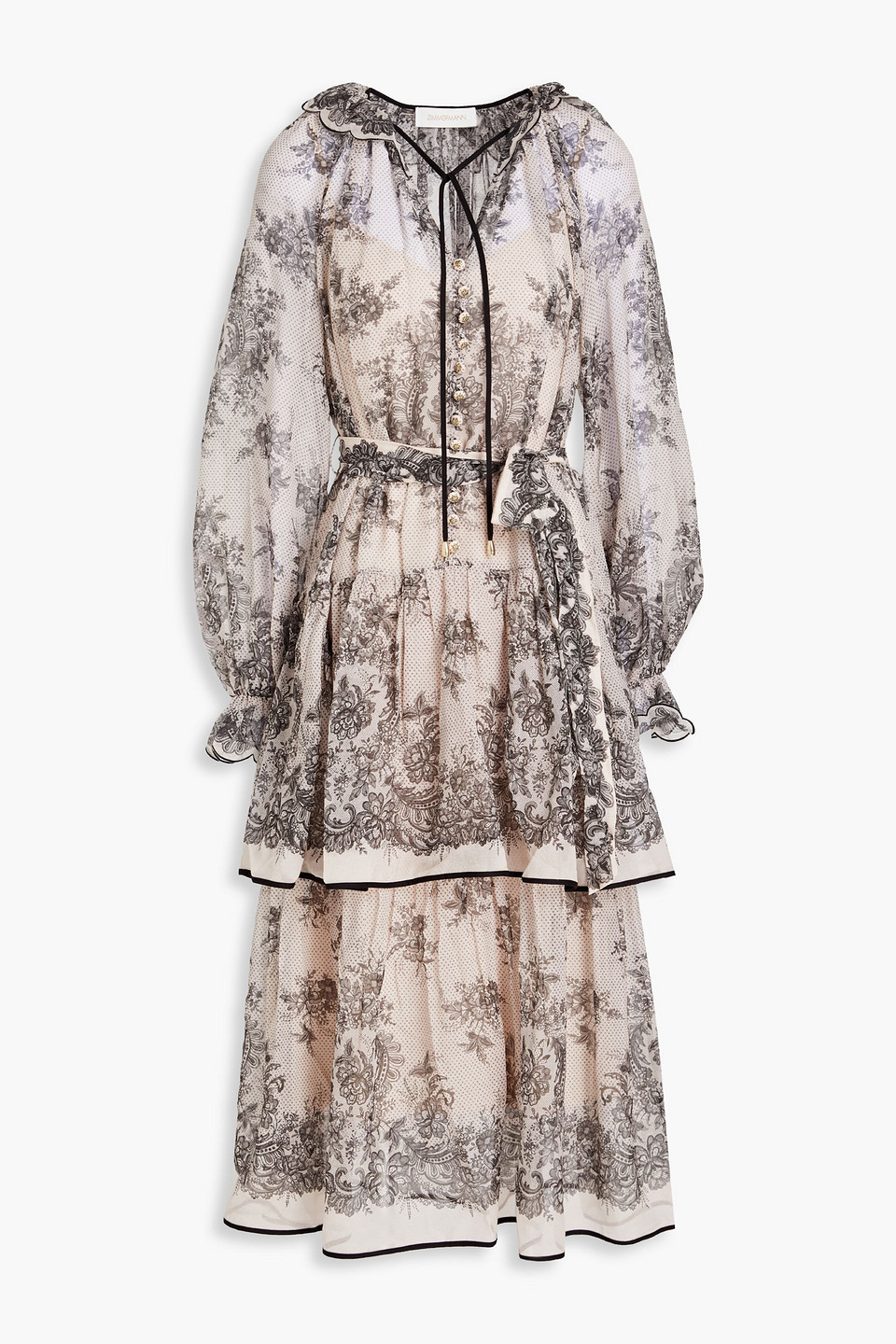Zimmermann Dancer Tiered Printed Cotton And Silk-blend Midi Dress In Pastel Pink
