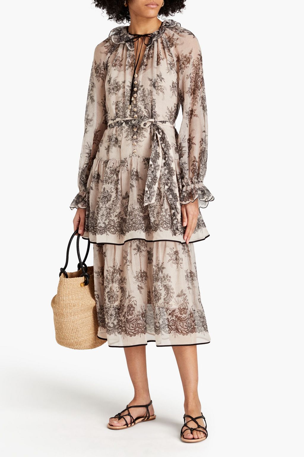 ZIMMERMANN Dancer tiered printed cotton and silk-blend midi dress