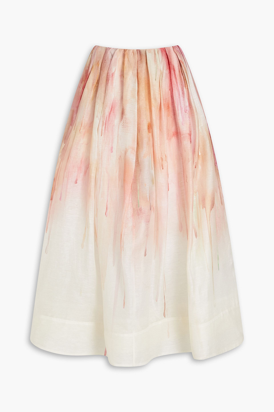 Zimmermann Dancer Printed Linen And Silk-blend Midi Skirt In Blush