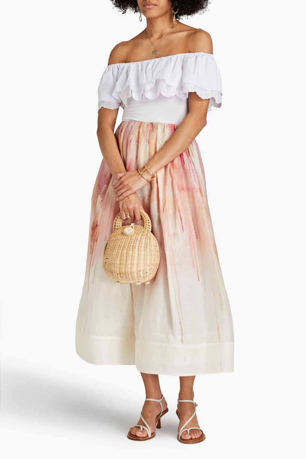 ZIMMERMANN Midirock aus einer Leinen-Seidenmischung mit Print