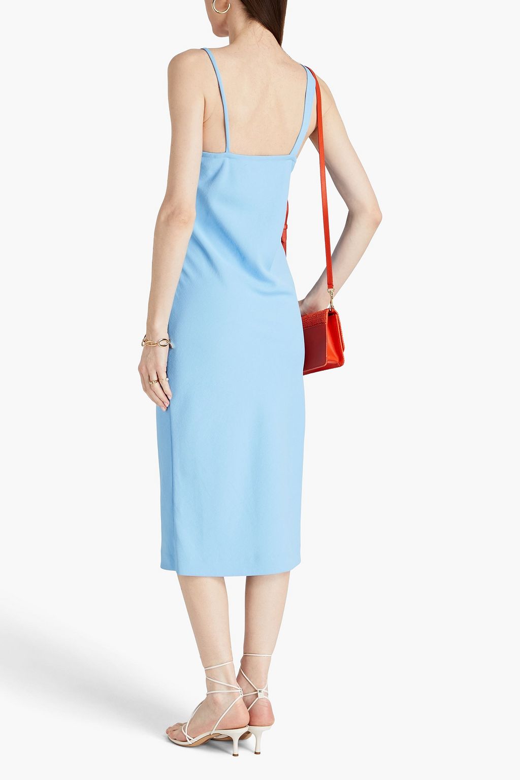 SANDRO Ruched piqué midi dress