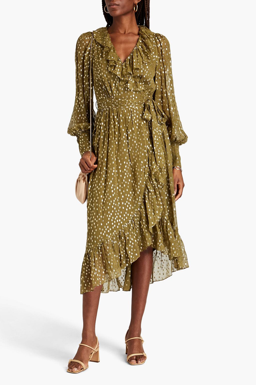 ZIMMERMANN Metallic fil coupé silk-blend midi wrap dress