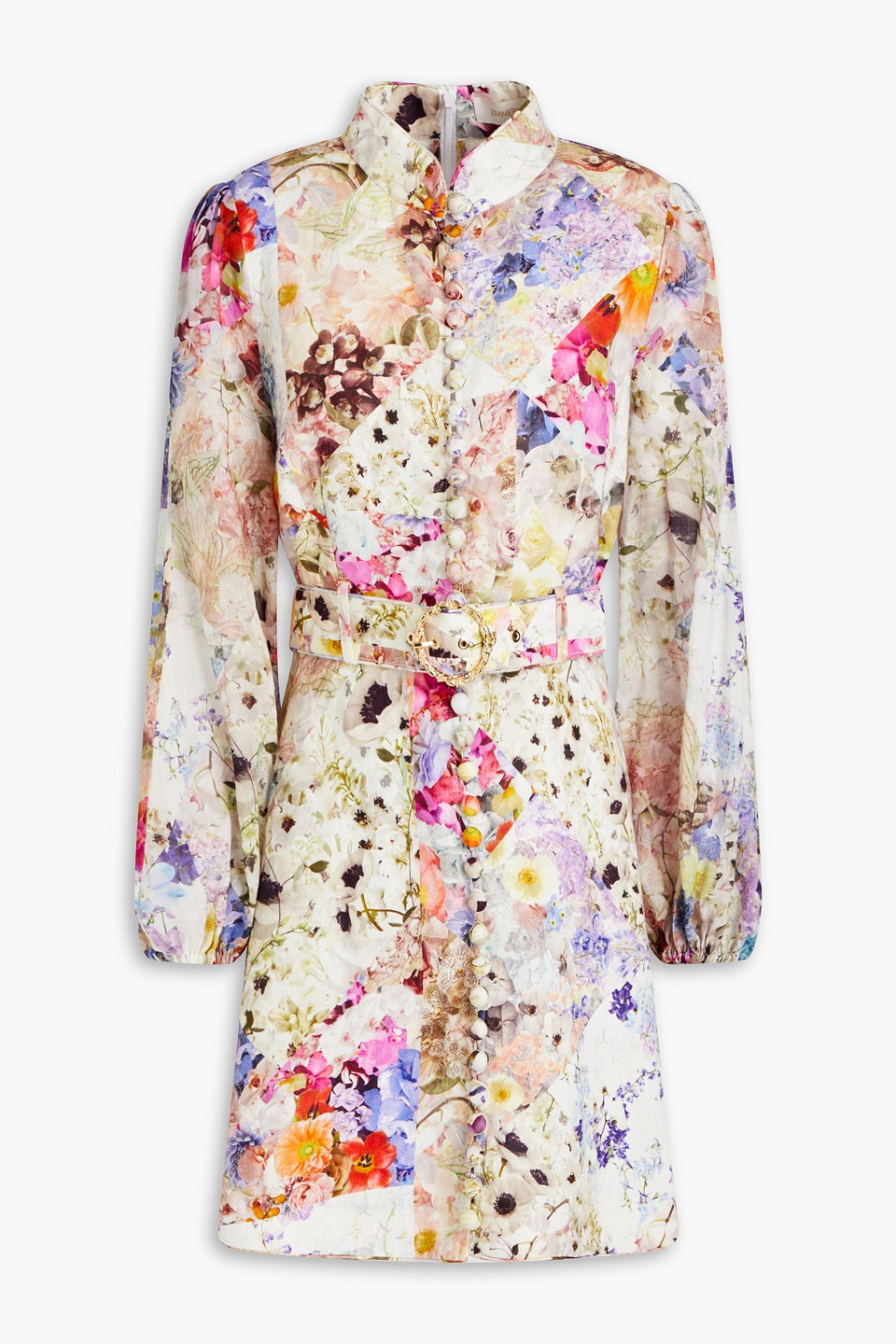 Zimmermann Prima Belted Floral-print Linen Mini Dress In Multi