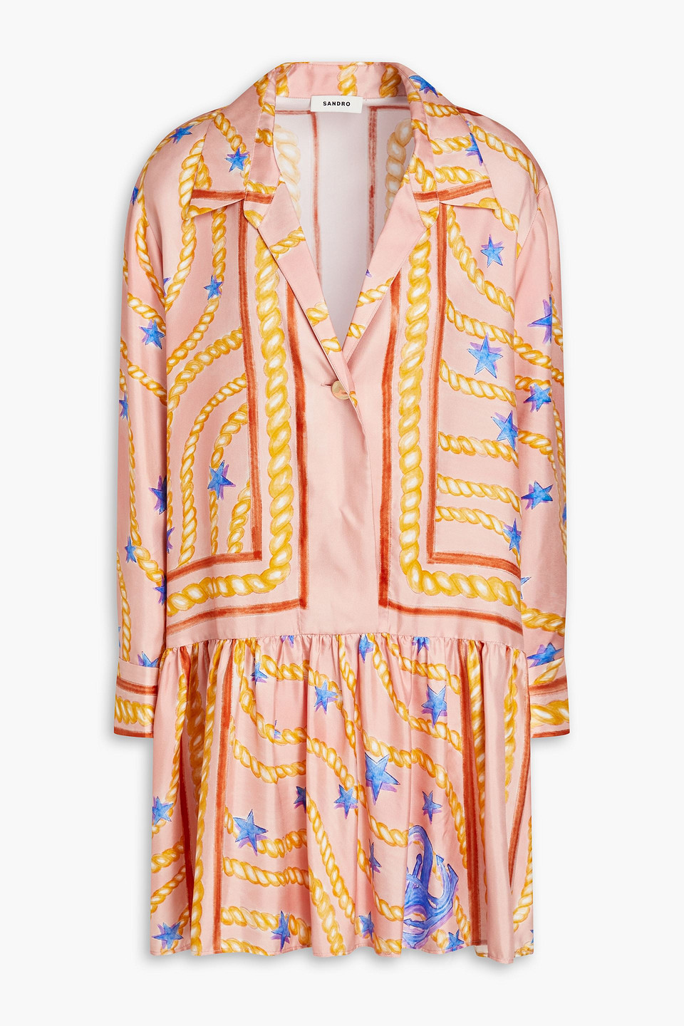 Sandro Alexiane Printed Silk-twill Mini Shirt Dress In Blush