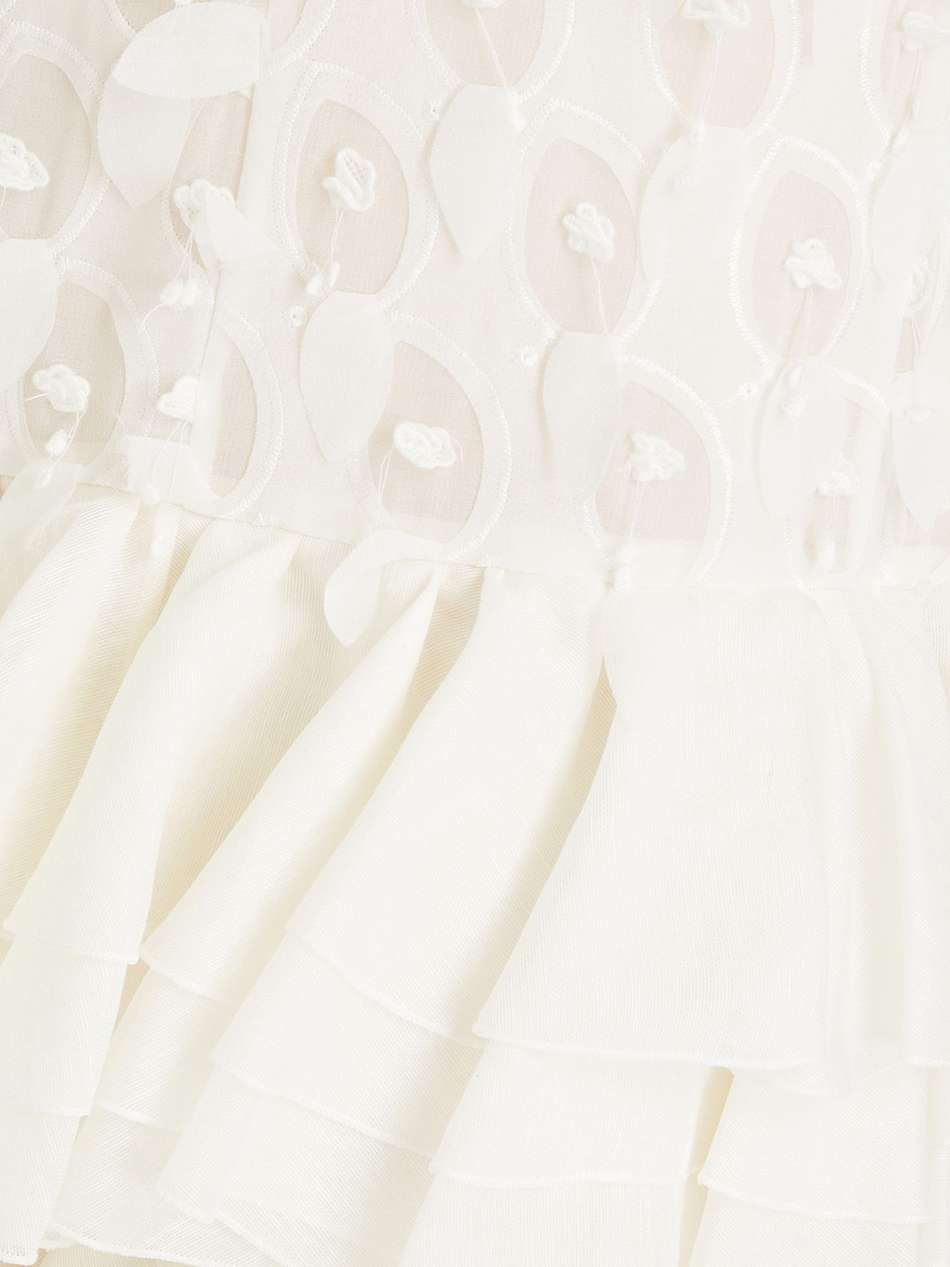 tiered chiffon-paneled linen and silk-blend gown