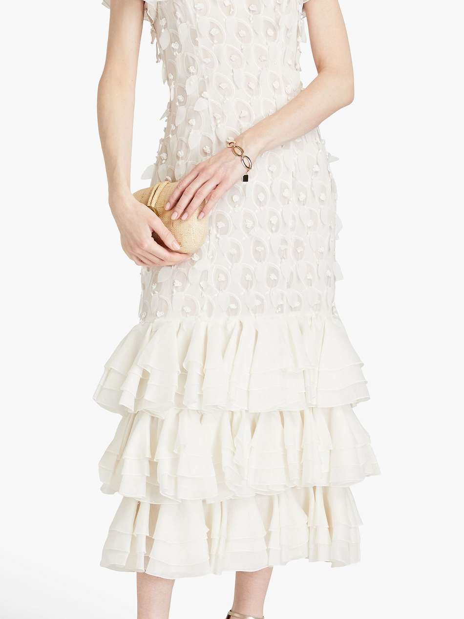 tiered chiffon-paneled linen and silk-blend gown