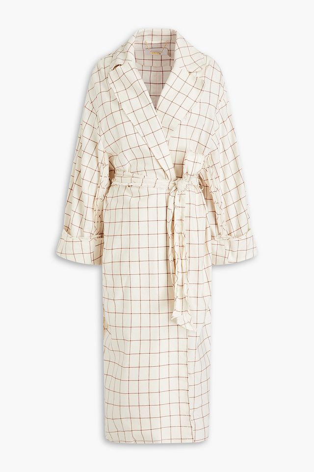 Checked cotton-blend twill coat