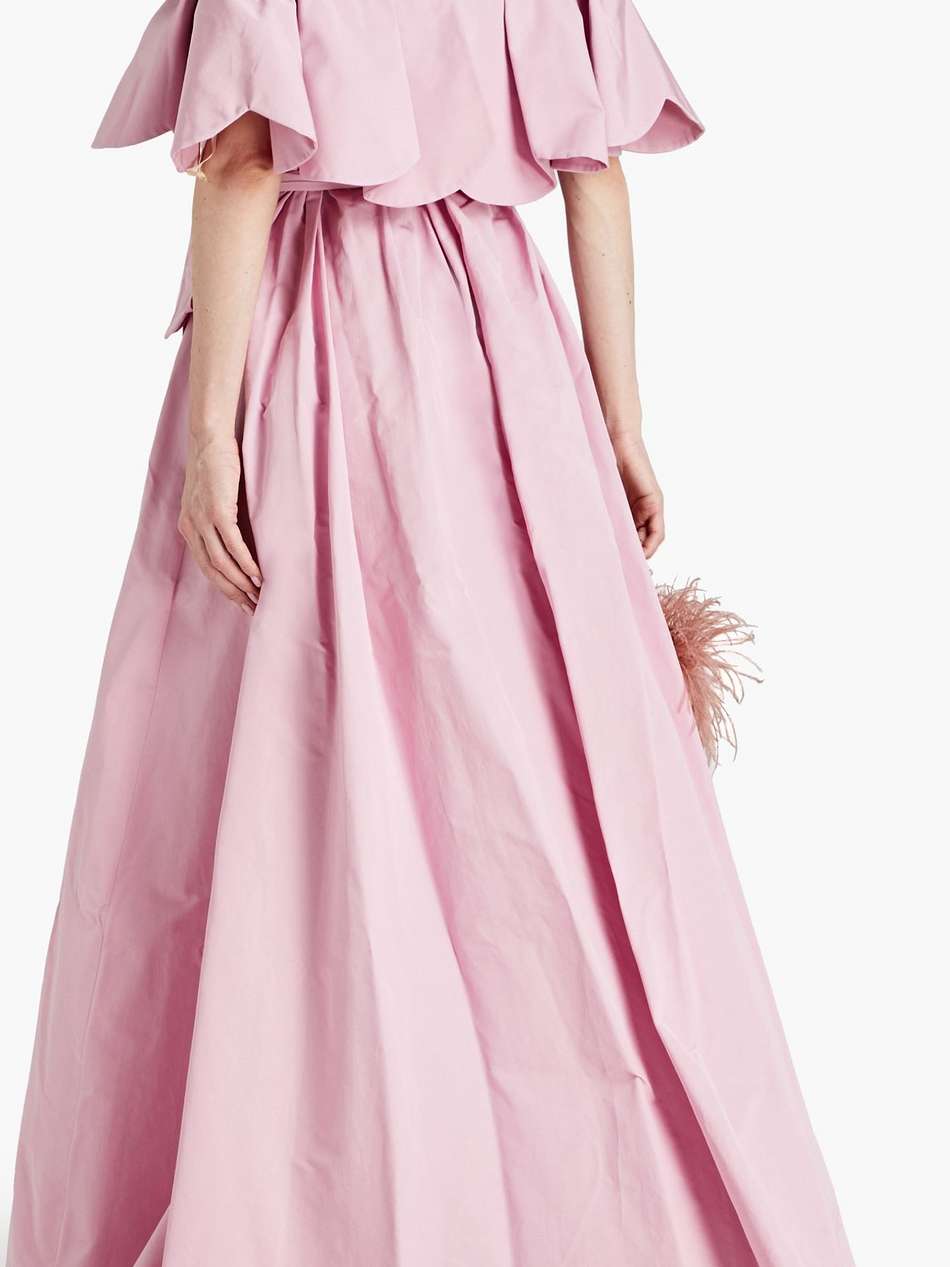 off-the-shoulder cotton-blend drill gown
