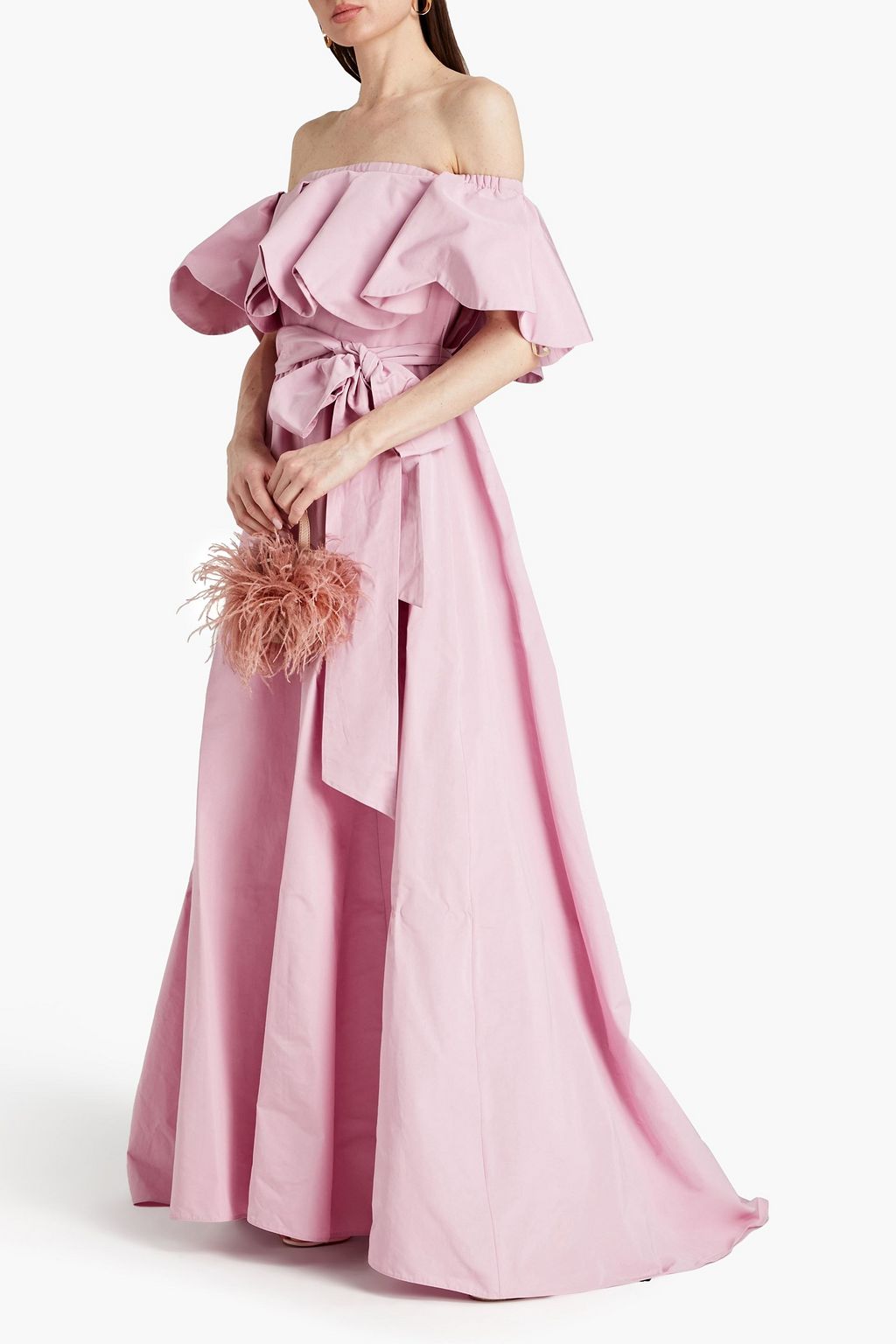 VALENTINO GARAVANI Off-the-shoulder cotton-blend drill gown