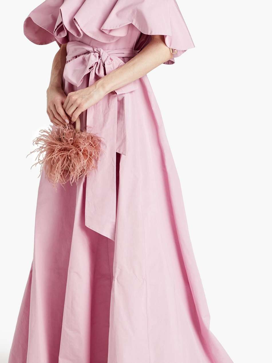 off-the-shoulder cotton-blend drill gown